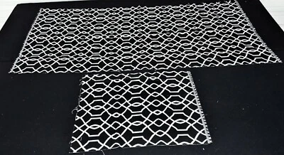 Vintage Black White Geometric Upholstery Fabric Remnant 56" x 30" + 19" x 21" - Image 1 of 4