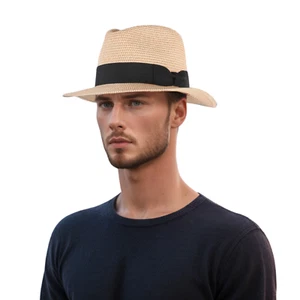 Panama Style Straw Fedora Hat – Summer Sun Hat for Men & Women, Crushable - Picture 1 of 10