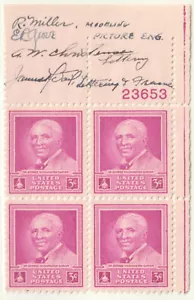 US Stamps Scott #953 George Washington Carver Plate Block with 4 Signatures LH - Picture 1 of 2