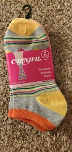 Carnaval 2 pares de calcetines tobilleros para damas multicolor/rayas "totalmente nuevos" - Imagen 1 de 2