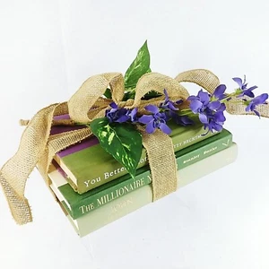 Decorative Tied Book Stack Farm House Decor Hard Cover Burlap Ribbon Set of 3 - Bild 1 von 6