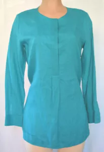 LORO PIANA GREEN/TURQUOISE COTTON CREW NECK PLEATED LONGSLEEVES SHIRT SIZE M - Picture 1 of 12