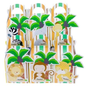 14x Animal Zoo Jungle Lolly Loot Bag Box. Party Supplies Bunting Cake Flag Lion - Picture 1 of 9
