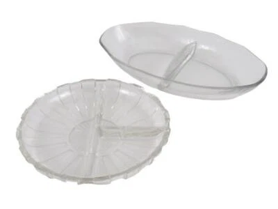 Lot De 2 Plat En Verre Transparent Divisé Oval Et Rond Vintage Vaisselle - Photo 1/4