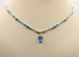 COLLANA ARGENTO DONNA TURCHESE SPINELLO EMATITE PESCIOLINIO SMALTATO CM 40-45 - Foto 1 di 7