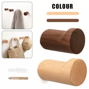 1/4/6Pcs Natural Beech Walnut Wooden Wall Hook Hat Coat Clothes Rack For Hanging - Picture 1 of 27