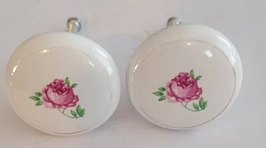 Pair Of DecorativeCeramic Cabinet DoorKnobs Drawer DresserFancy Handle Roses - Picture 1 of 4