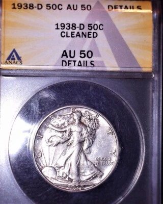 1938 年 D 版步行自由女神五十美分,ANACS AU50。 Tough Date, 漂亮 — 第 1/2 张图片