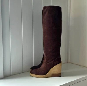 Tod's Womens Knee High Wedge Boots 39.5 Brown Suede Italian Leather - Bild 1 von 5