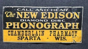 Antique Tin Metal Advertising Sign Sparta Wi Wisconsin Edison Phonograph - Picture 1 of 2