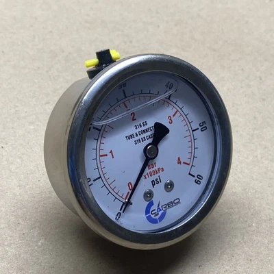 2-1/2" Pressure Gauge, ALL STAINLESS STEEL, Liquid Filled, Back Mnt, 60 Psi - Image 1 of 4