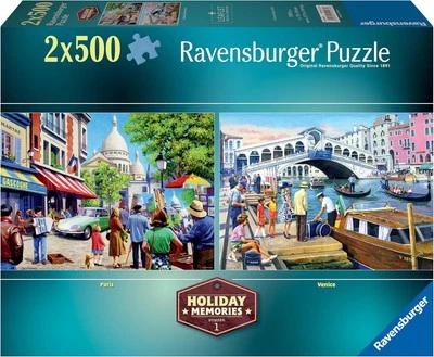Holiday Memories Puzzle Paris and Venice 2 x 500 Piece Jigsaw Puzzles - Image 1 of 4
