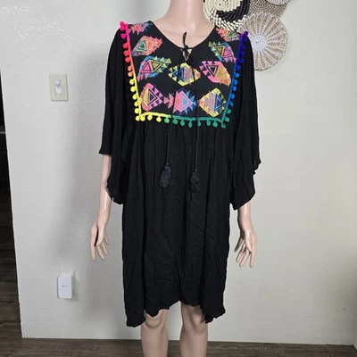 Nuevo con etiquetas Vestido Negro Velzera Manga Larga Con Bordado Floral Talla Única BOHO Foto 1 de 4