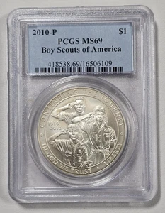 COMMEMORATIVE SILVER DOLLAR: 2010-P BOYS SCOUT OF AMERICA PCGS MS69 (997) - Picture 1 of 2