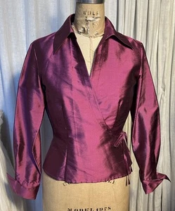 Allison Taylor Womens Rasberry Silk L Sleeve Wrap Top Sz 4 Pre-owned  - Picture 1 of 10