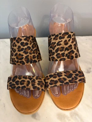 "Sandalias de cuña con plataforma de corcho de 4"" con estampado de leopardo italianas para mujer talla 10" Foto 1 de 4