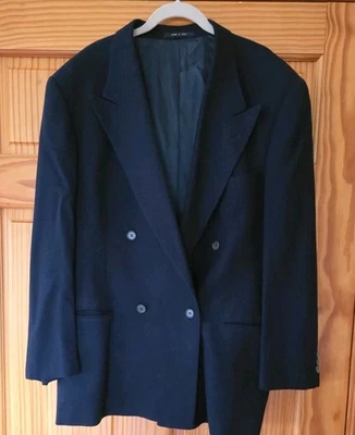 Vintage Emporio Armani Dbl Breasted Suit Jacket Blazer Wool Cashmere Blue 42 US - Image 1 of 4