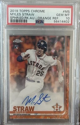 2019 Topps Chrome Myles Straw Sapphire Edition RC Auto Orange /25 #MS PSA 10! - Image 1 of 2