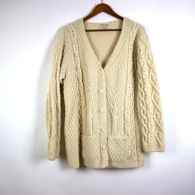  Kilronan Knitwear Ireland Womens Cream Merino Wool Knit V-Neck Cardigan Sz XXL - Image 1 of 4