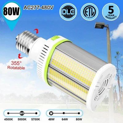 480V 80W LED Corn Light Bulb Adjustable CCT Warehouse Parking lot Light 12,000LM - Image 1 of 4