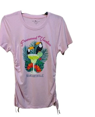 NUEVO CON ETIQUETAS Jimmy Buffett Margaritaville Camiseta Damas S Pequeña Rosa Manga Corta NUEVA Foto 1 de 4