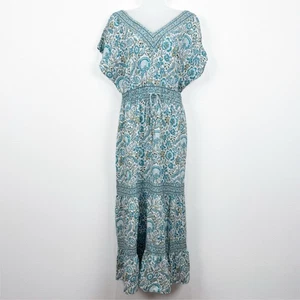 NEW Rachel Zoe Dress Womens XL Blue Paisley Linen Tiered Peasant Bohemian Resort - Picture 1 of 17