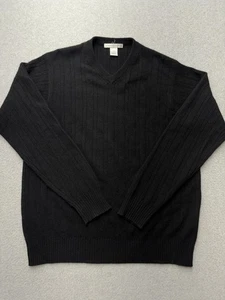 Geoffrey Beene Pullover Herren Medium schwarz 100% Kaschmir V-Ausschnitt Rippstrick - Bild 1 von 7
