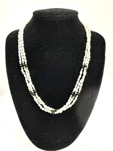Freshwater Pearl Necklace Triple Strand 14k Gold Fish Hook Clasp 18in Rice Pearl - Picture 1 of 9