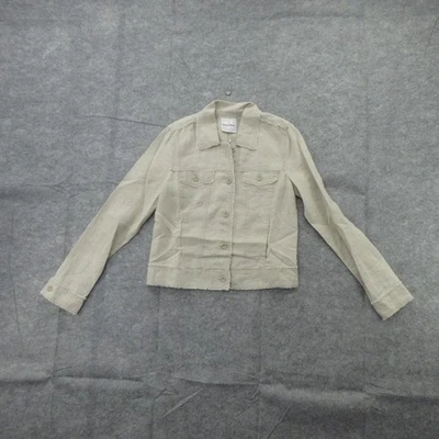 Tommy Bahama Jacket Womens Small Natural 100% Linen Trucker Button Front Frayed - Image 1 of 4
