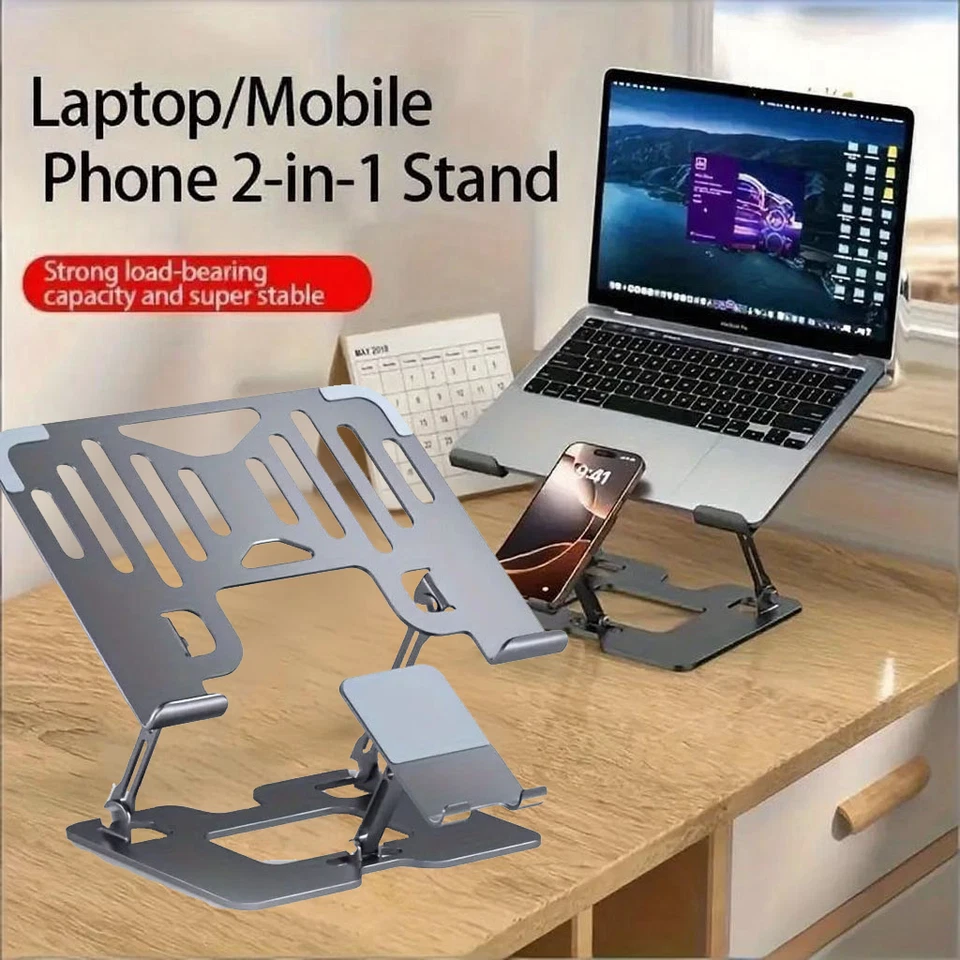2 In 1 Metal Laptop Holder  Phone Stand Laptop Stand Steel Laptop Riser - Image 1 of 4