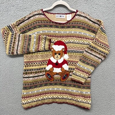 White Stag Fair Isle Sweater Womens L Christmas Santa Bear Ugly Holiday Granny - Imagem 1 de 4