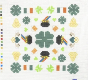 Atlantic Blue March St Paddy's Day Kaleidoscope Handpainted Needlepoint Canvas - Picture 1 of 1