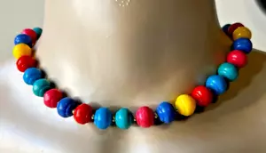 Rainbow Colorful Plastic Bead Necklace Small 15-In Child Teen Size - Picture 1 of 4