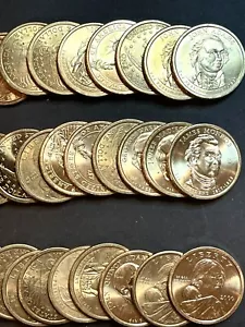 Mixed Roll Of $25 Sacagawea & Presidential $1 Gold Coins - Most BU & Circulated - Picture 1 of 3