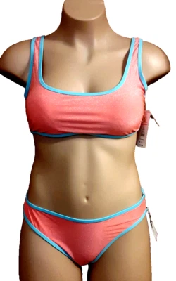 No Boundaries Bikini Shimmering Orange With Blue Trim Juniors XL (15-17) NWT - Image 1 of 4