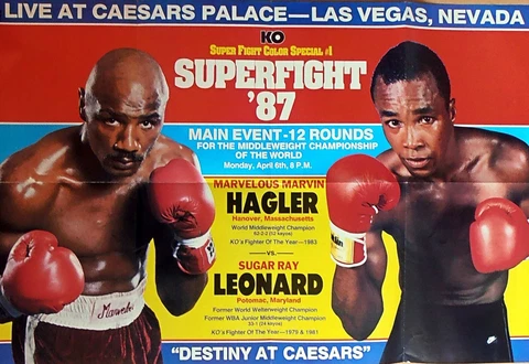 Vintage KO Magazine 1987 Marvin Hagler Vs. Sugar Ray Leonard Fight Poster Cover