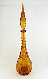 MCM Italian Empoli Brick Hobnail Amber Genie 22"T Decanter Bottle w/ Stopper - Picture 1 of 12