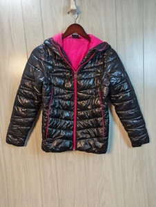 Spyder Girls Large Puffer Jacket Black Hooded Lined Pocket Coat Insulated Down - Picture 1 of 7