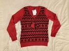 Louisville University Cardinals Women LARGE V-Neck Sweater Red Ugly Holiday FOCO