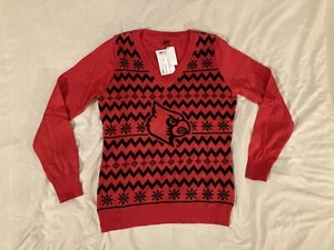Louisville University Cardinals Women LARGE V-Neck Sweater Red Ugly Holiday FOCO - Picture 1 of 21