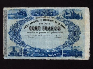 Switzerland:P-S263,100 Francs,1872* CREDIT AGRICOLE ET INDUSTRIEL * Zurich * VF - Picture 1 of 2