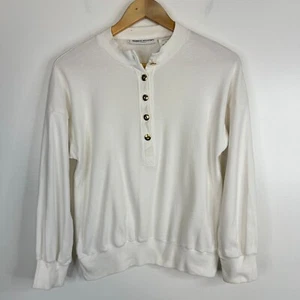 Sonia Rykiel Paris White Long Sleeve Cotton Gold Button Henley Top Large - Picture 1 of 4