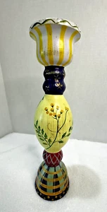 Tracy Porter STONEHOUSE FARM 1997 signierter Holz Kerzenständer Floral 14" - Bild 1 von 5