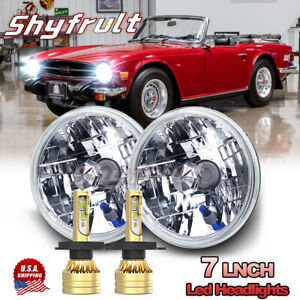 For Triumph TR6 1969-1976 Round Projector 7" LED Headlights Halo Angel Eyes DRL