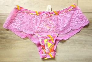 NWT Vintage 2011 Victoria's Secret Pink Satin Sheer Lace Mesh Cheeky Panties M - Picture 1 of 3