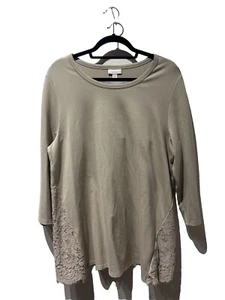 Maglia J Jill Ponte beige maniche a 3/4 pizzo schiena donna taglia large Lagenlook - Foto 1 di 9