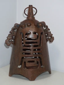 Heavy Cast Iron Chinese Lantern Human Effigy Longevity Asian Garden Hanging 7lbs - Picture 1 of 20