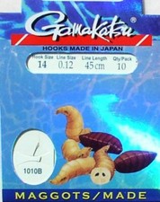 Gebundene Gamakatsu Maden Haken Gr. 10+12+14+16+18 Vorfachhaken am 1010B, Maggot