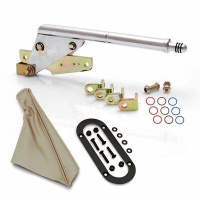 Chromed Emergency Parking Brake w Tan Boot Black Trim Ring for GM or Ford Disc - Image 1 of 4