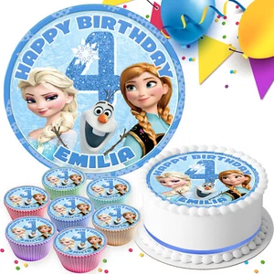 FROZEN BIRTHDAY PERSONALISED EDIBLE ICING CAKE & CUPCAKE TOPPERS F708 - Picture 1 of 8